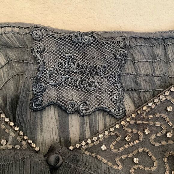 BONNIE STRAUSS SILK BEADED MINI DRESS SHEER MEDIUM - Picture 10 of 16